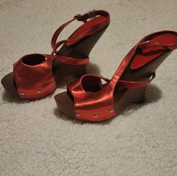 🔥HP🔥11-19-24🔥WOMENS STYLUXE WEDGE PLATFORM HEELS RED WITH ANKLE STRAP SIZE 9 - Picture 10 of 10